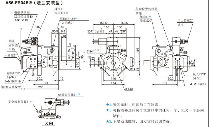 A56-FR04<a href='http://wxdwwl.com' target='_blank'><u>油研柱塞泵</u></a>安裝尺寸