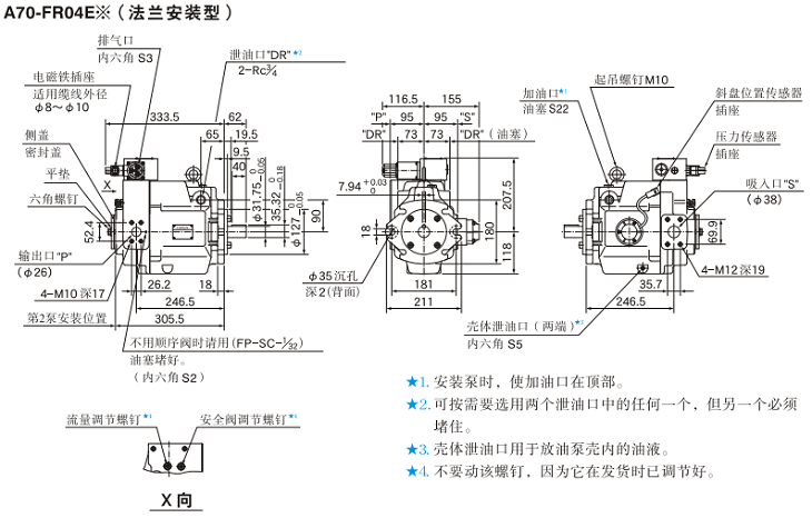 A70-FR04<a href='http://wxdwwl.com' target='_blank'><u>油研柱塞泵</u></a>安裝尺寸